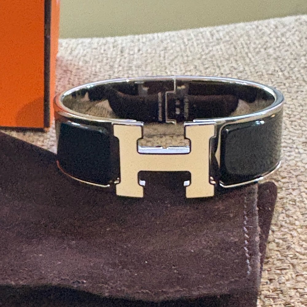 Hermès Black and Silver H Clic Clac Bracelet